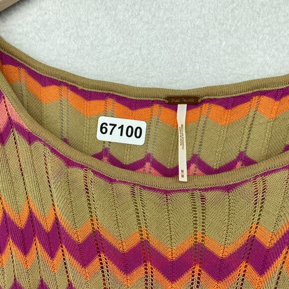 FREE PEOPLE Sweater M Wool Blend Chevron Tunic Cap Sleeve Pullover Beige NEW - Picture 12 of 12